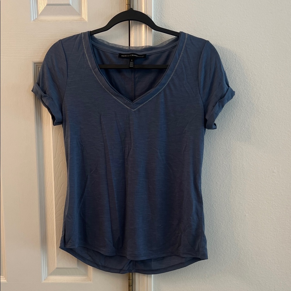 White House Black Market Navy V-Neck Tee